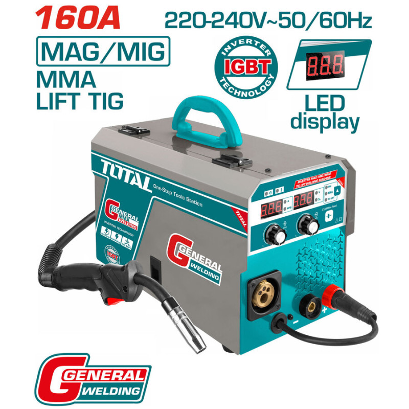 TOTAL ΗΛΕΚΤΡΟΚΟΛΛΗΣΗ INVERTER ΣΥΡΜΑΤΟΣ MAG/MIG/MMA/TIG 160A (TMGT1601)